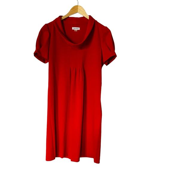 Calvin Klein Cowl Neck Short Sleeve Shift Dress Size 8 Red - Picture 1 of 6